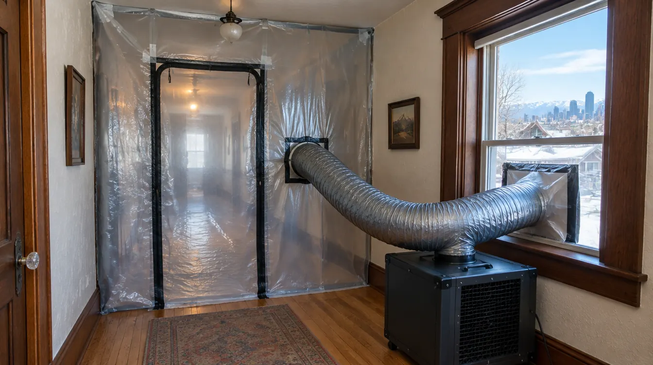 Full containment with negative air set up for Denver mold remediation in an older home