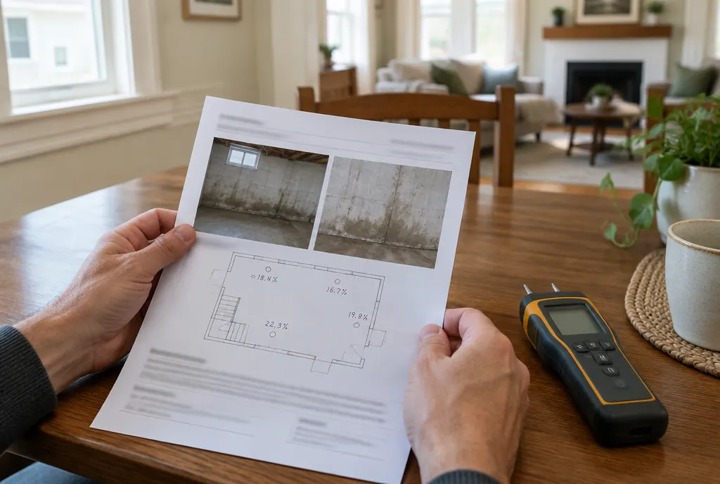 Homeowner reading a written mold inspection report before choosing a remediation crew in Denver